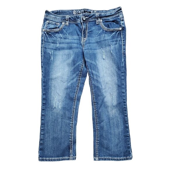 Grace In LA Womens Bootcut Jeans Blue Denim Embellished Pockets Size 11/29 - Picture 1 of 13